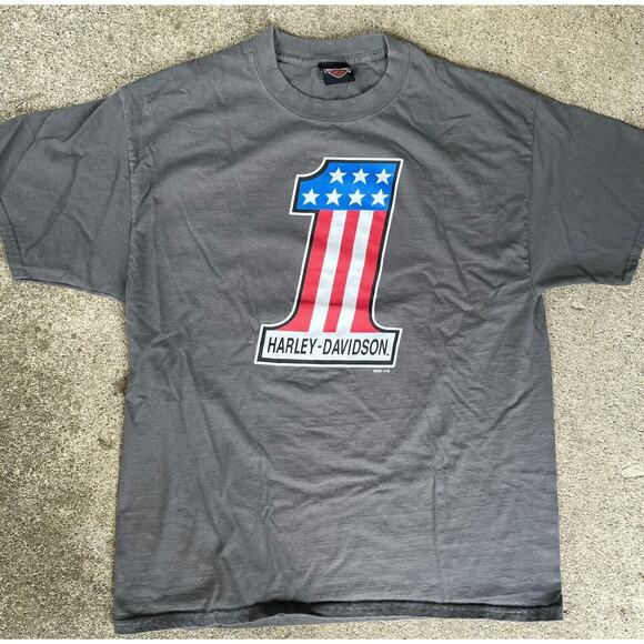 Harley Davidson T Shirt Mens Large Gray Patriotic Hunters Moon Lafayette Indiana - Picture 2 of 7